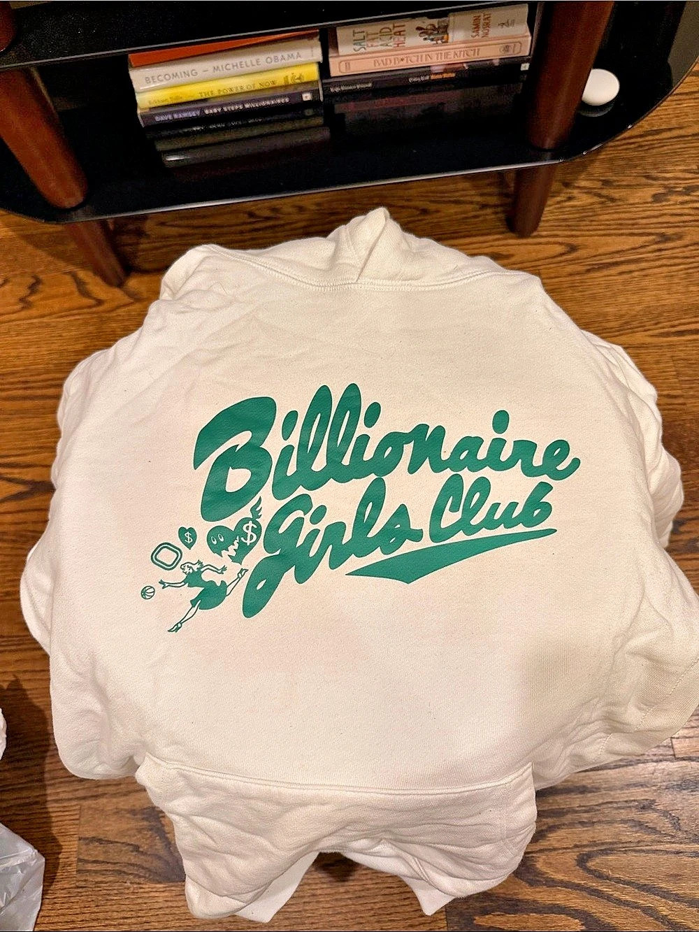 Billionaire Girls Club Overtime Graphic Hoodie in White Like New